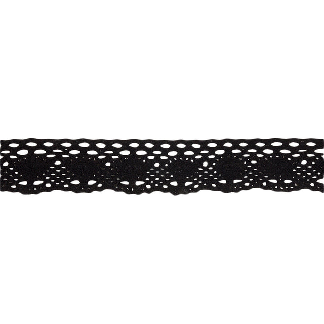 Black Lozenges and Latticework Crochet Lace Trim - 1.5"