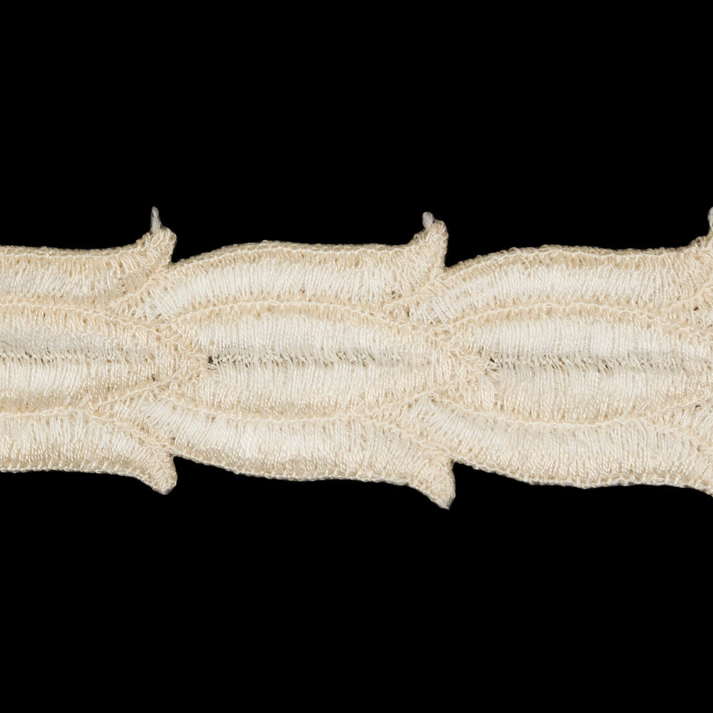 Ivory and White Two-Tone Tulip Chain Embroidered Trim - 1" Detail