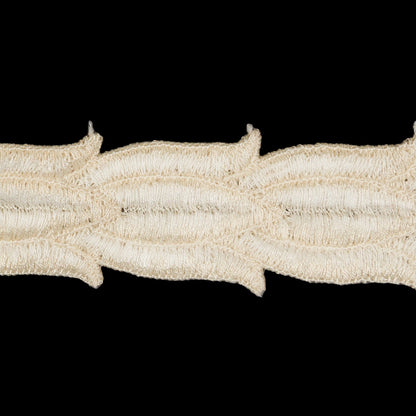 Ivory and White Two-Tone Tulip Chain Embroidered Trim - 1" Detail