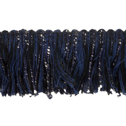 Black, Navy and White Mottled Cotton Brush Fringe Trim - 1.5" Detail