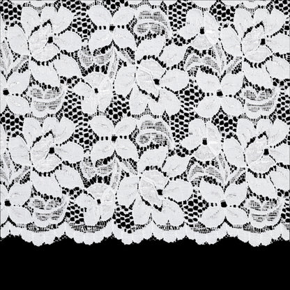 Shimmering White Floral Stretch Lace Trim with Scalloped Edges - 11.25" Detail