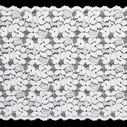 Shimmering White Floral Stretch Lace Trim with Scalloped Edges - 11.25"
