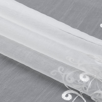 White Whispy Floral Embroidered Mesh Lace Trim with Scalloped Edges - 8.25" Folded