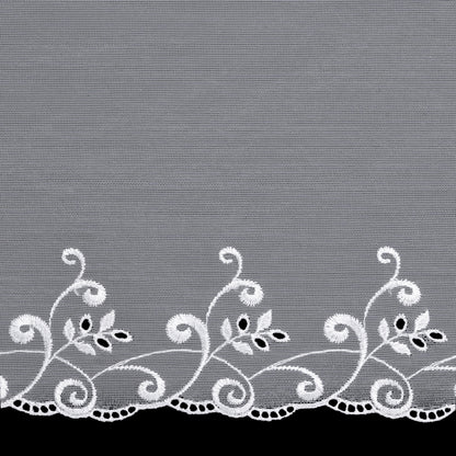 White Whispy Floral Embroidered Mesh Lace Trim with Scalloped Edges - 8.25" Detail