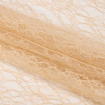 Peach Floral Scalloped Re-Embroidered Lace with Eyelash Fringe - 12.75" Folded