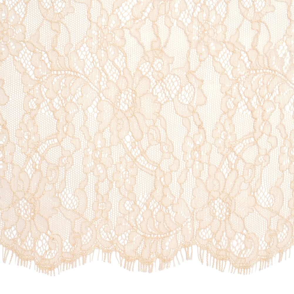 Peach Floral Scalloped Re-Embroidered Lace with Eyelash Fringe - 12.75" Detail