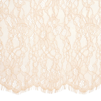 Peach Floral Scalloped Re-Embroidered Lace with Eyelash Fringe - 12.75" Detail