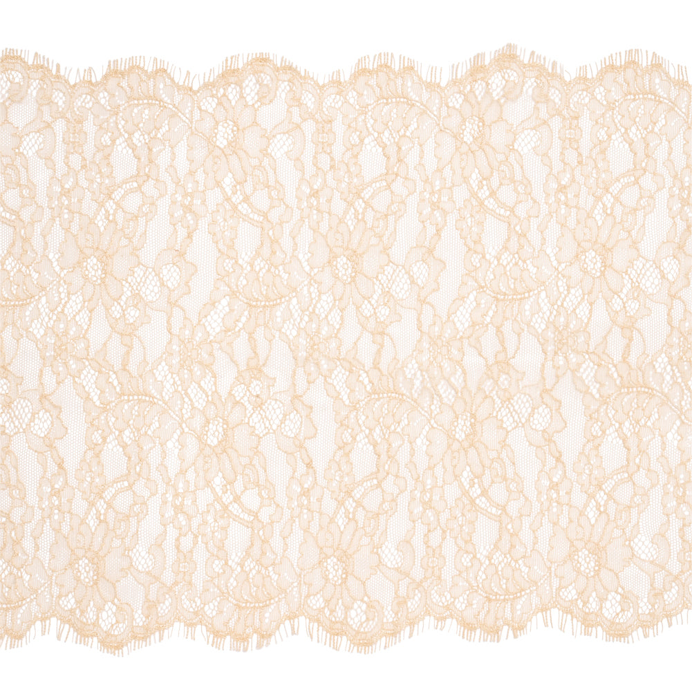 Peach Floral Scalloped Re-Embroidered Lace with Eyelash Fringe - 12.75"