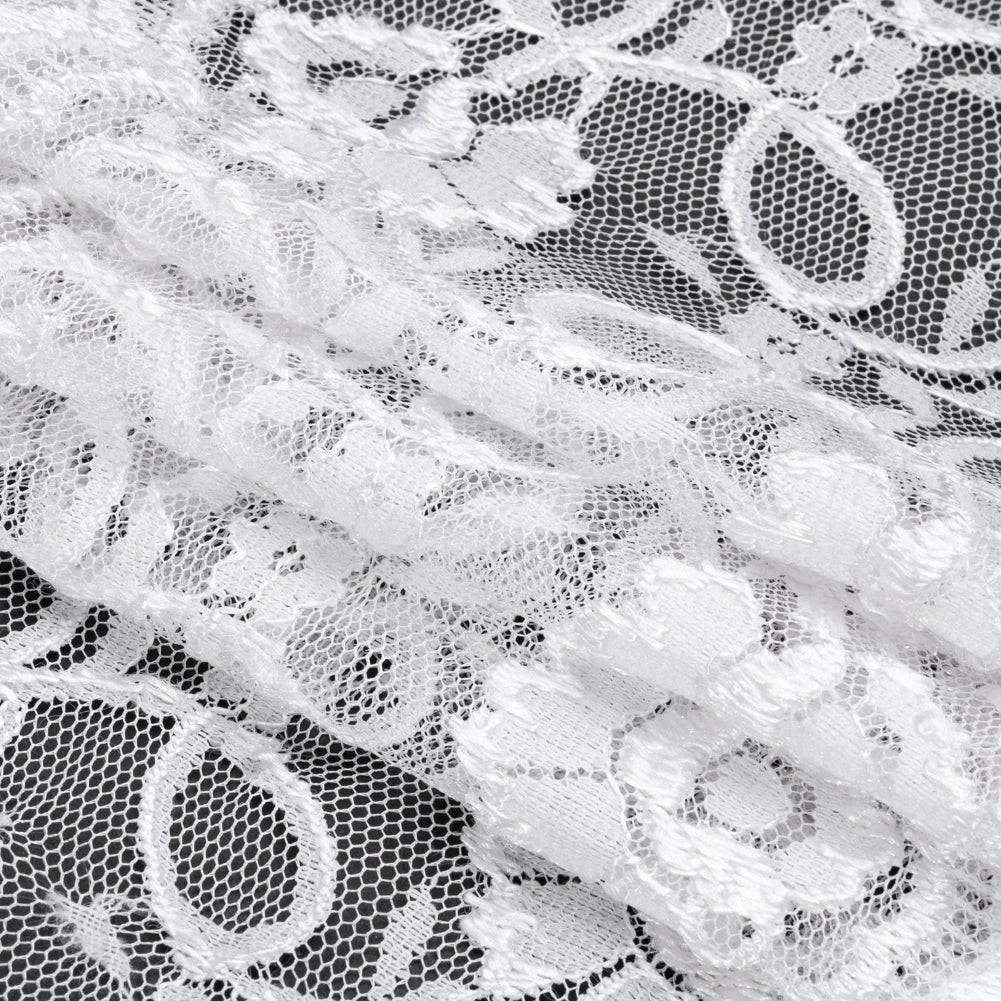 Luminous White Floral Embroidered Tulle Lace Trim with Scalloped Edges - 6.5" Folded