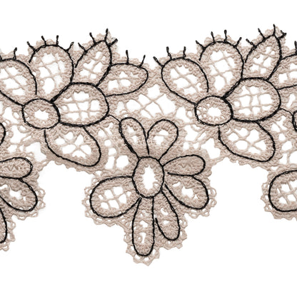 Vanilla and Black Floral Outlines Lace Trim - 3.125" Folded