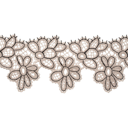 Vanilla and Black Floral Outlines Lace Trim - 3.125"