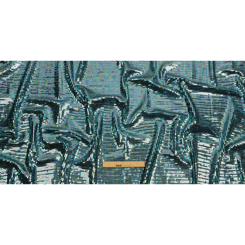 Blue Oil Slick and Black Squares Foiled Stretch Nylon Knit - Full