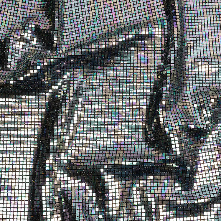 template--25130090922057__main-Silver Oil Slick and Black Squares Foiled Stretch Nylon Knit