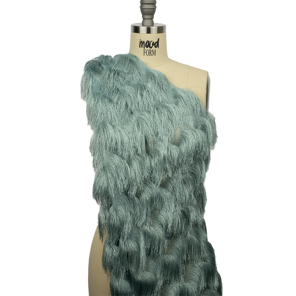 Dusty Green Zig Zag Fringe Mesh