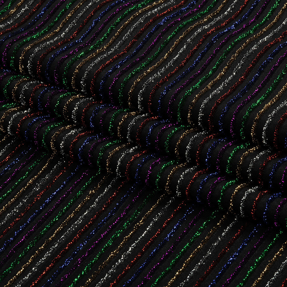 Black and Rainbow Striped Stretch Nylon Knit