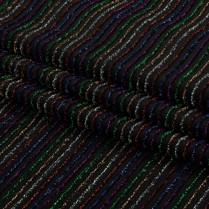 Black and Rainbow Striped Stretch Nylon Knit
