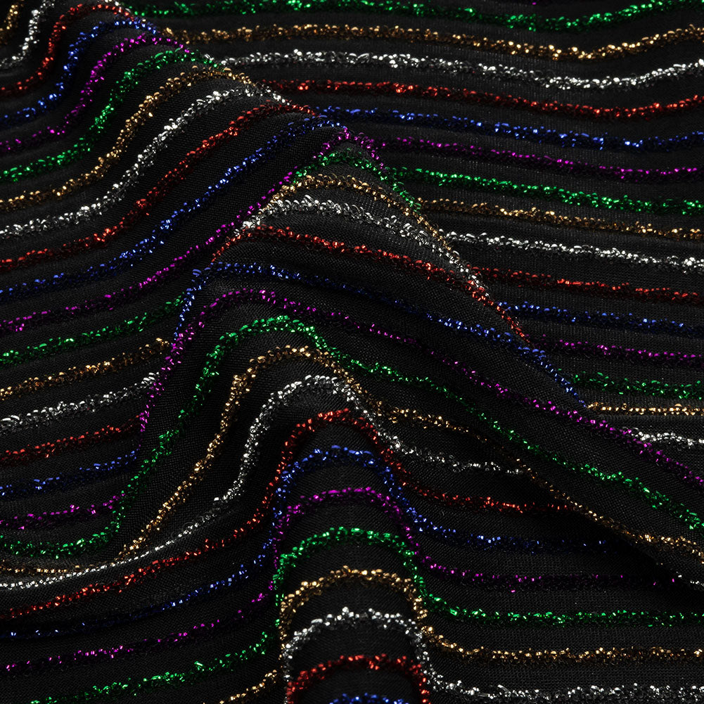 Black and Rainbow Striped Stretch Nylon Knit