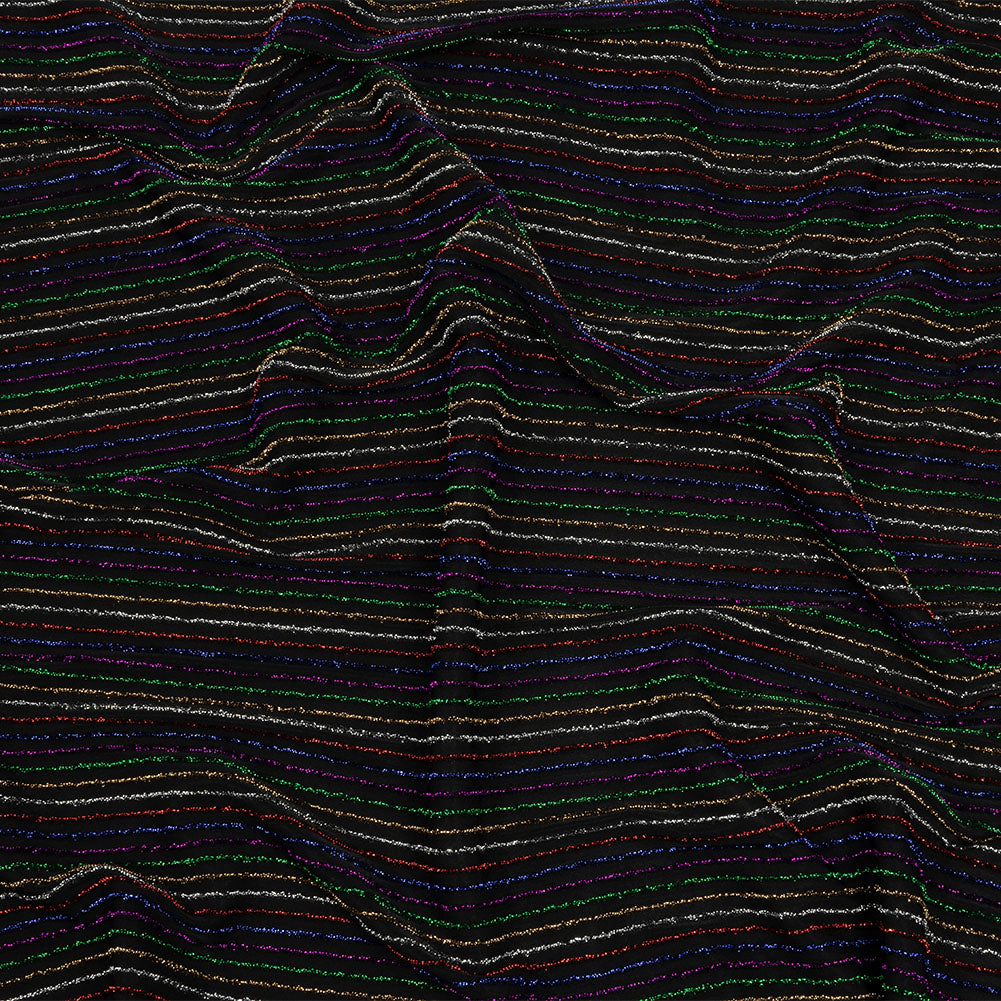Black and Rainbow Striped Stretch Nylon Knit
