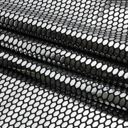 Black and Silver Hexagons Foiled Stretch Polyester Knit