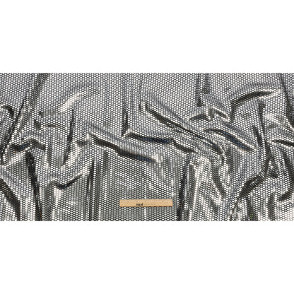 Black and Silver Hexagons Foiled Stretch Polyester Knit