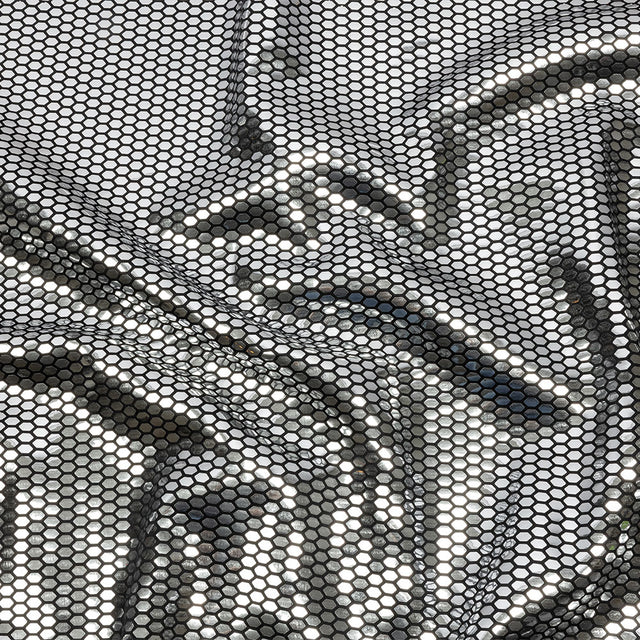 Black and Silver Hexagons Foiled Stretch Polyester Knit