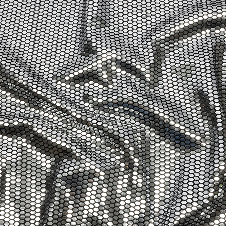 template--25130090922057__main-Black and Silver Hexagons Foiled Stretch Polyester Knit