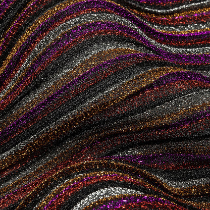 Pleated Polyester Knit - Pink, Silver and Gold Metallic Stripes