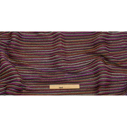 Pleated Polyester Knit - Pink, Silver and Gold Metallic Stripes