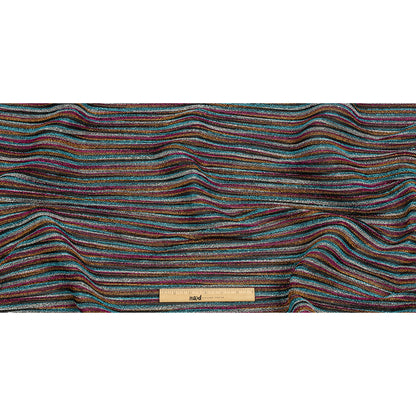 Pleated Polyester Knit - Turquoise, Pink and Silver Metallic Stripes