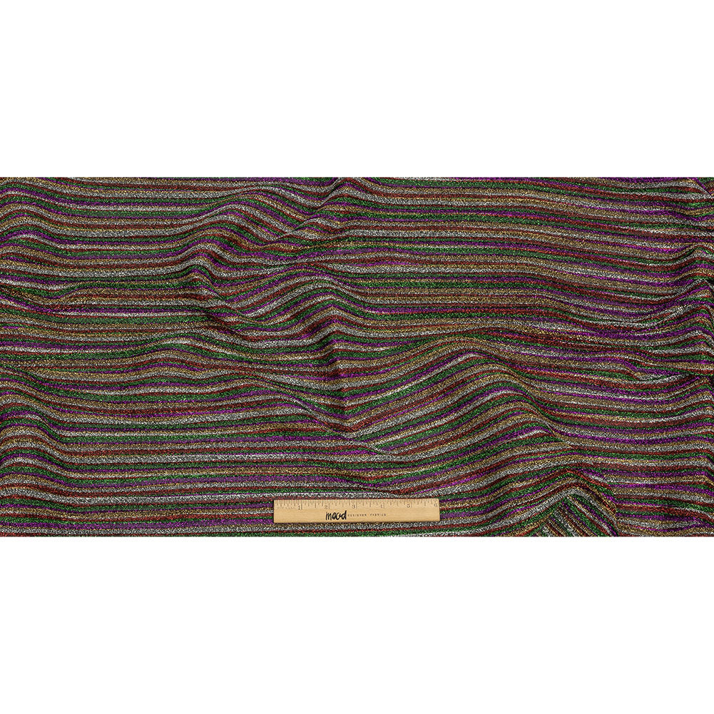 Pleated Polyester Knit - Purple, Green and Red Metallic Stripes - Full