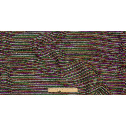 Pleated Polyester Knit - Purple, Green and Red Metallic Stripes
