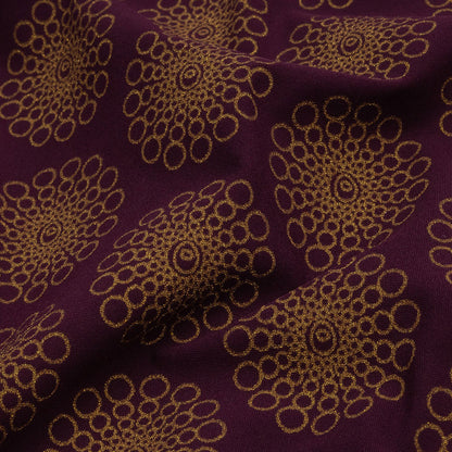 Italian Grape and Metallic Dark Gold Floral Circles Stretch Nylon Jersey Detail