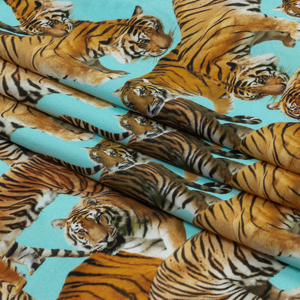 Sky Blue and Orange Tigers Stretch Nylon Jersey Folded