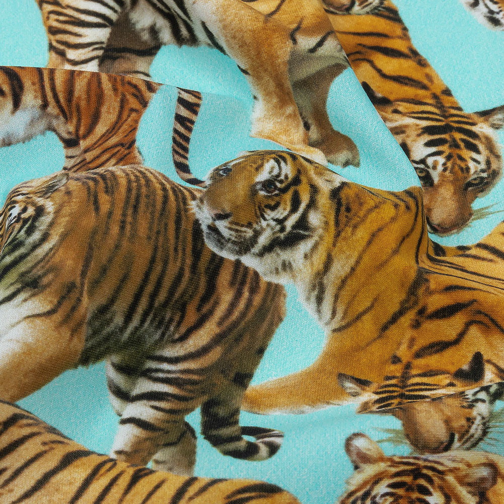 Sky Blue and Orange Tigers Stretch Nylon Jersey Detail