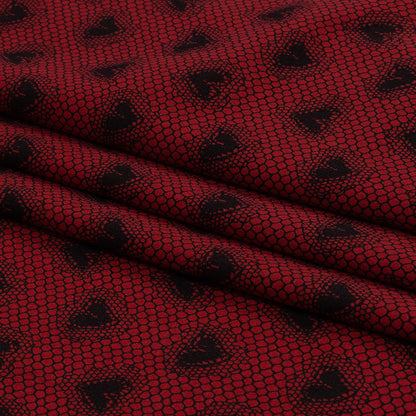 Italian Red and Black Lace Hearts Stretch Nylon Jersey Folded