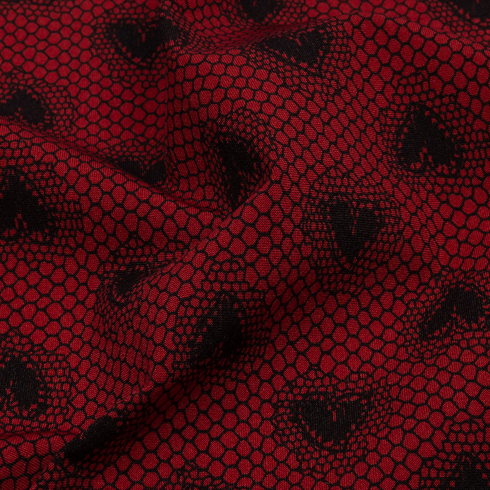 Italian Red and Black Lace Hearts Stretch Nylon Jersey Detail