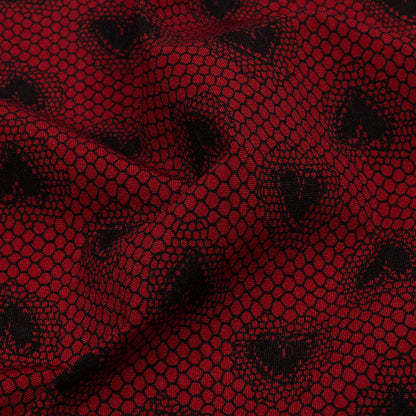 Italian Red and Black Lace Hearts Stretch Nylon Jersey Detail