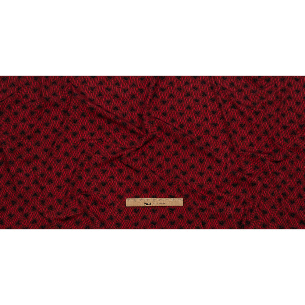 Italian Red and Black Lace Hearts Stretch Nylon Jersey Full