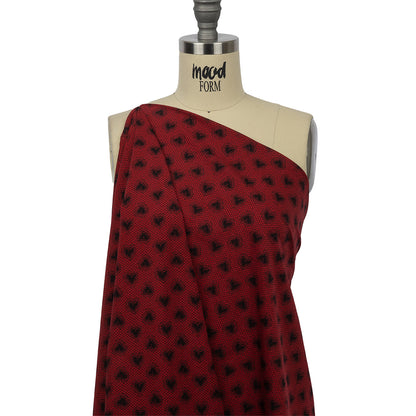 Italian Red and Black Lace Hearts Stretch Nylon Jersey Drape