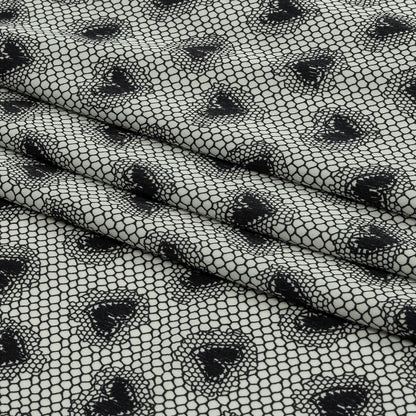 Italian White and Black Lace Hearts Stretch Nylon Jersey Folded