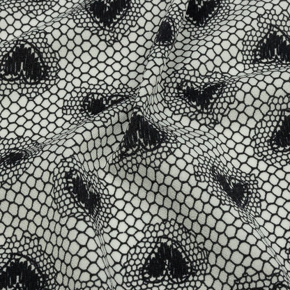 Italian White and Black Lace Hearts Stretch Nylon Jersey Detail