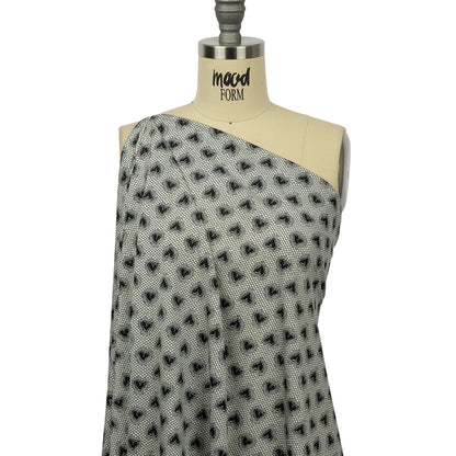 Italian White and Black Lace Hearts Stretch Nylon Jersey Drape