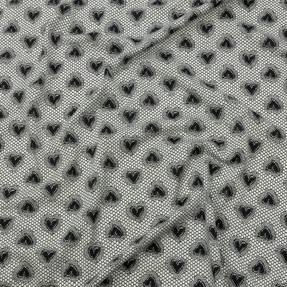 Italian White and Black Lace Hearts Stretch Nylon Jersey