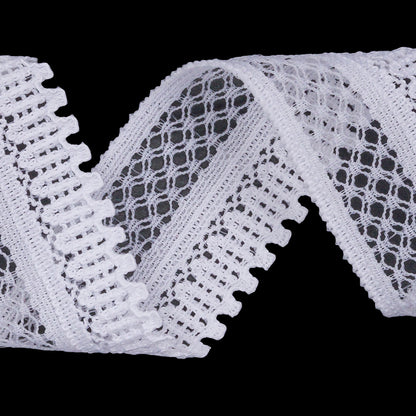 White Latticework and Scallops Stretch Lace Trim - 1" Detail