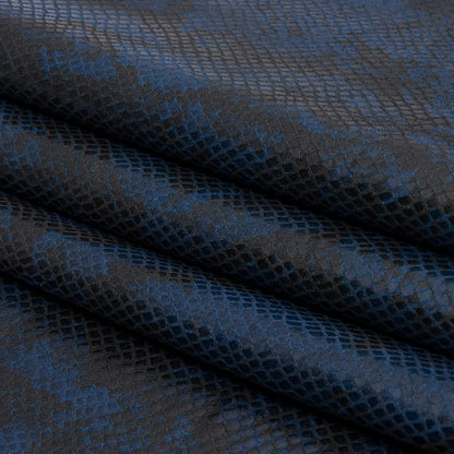 Blue and Charcoal Snakeskin Stretch Faux Leather with Ivory Viscose Jersey Backing Folded