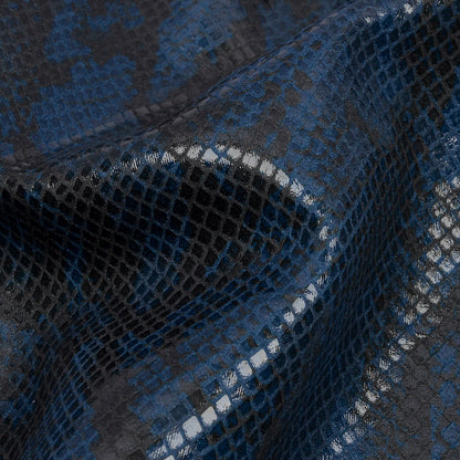 Blue and Charcoal Snakeskin Stretch Faux Leather with Ivory Viscose Jersey Backing Detail