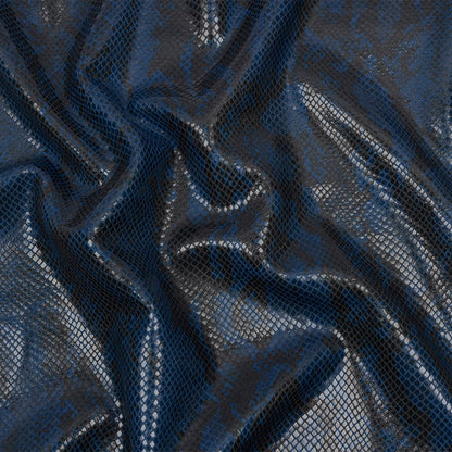 Blue and Charcoal Snakeskin Stretch Faux Leather with Ivory Viscose Jersey Backing