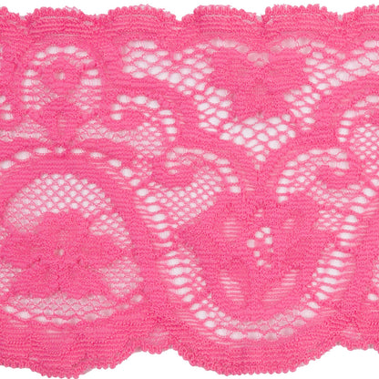 Petal Pink Floral Waves Stretch Lace Trim with Scalloped Edges - 2.875" Detail