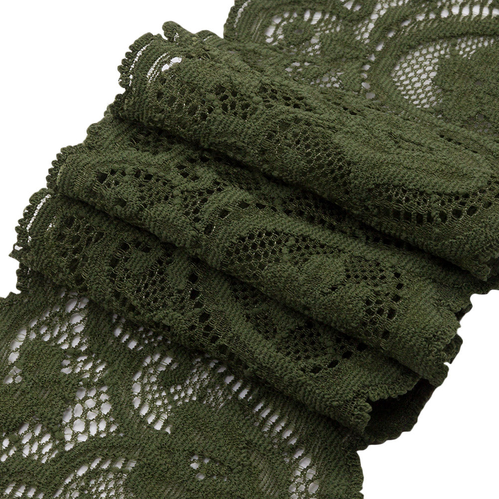 Spruce Floral Waves Stretch Lace Trim with Scalloped Edges - 2.875" Folded