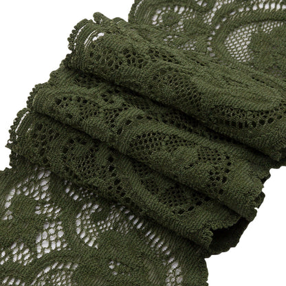 Spruce Floral Waves Stretch Lace Trim with Scalloped Edges - 2.875" Folded
